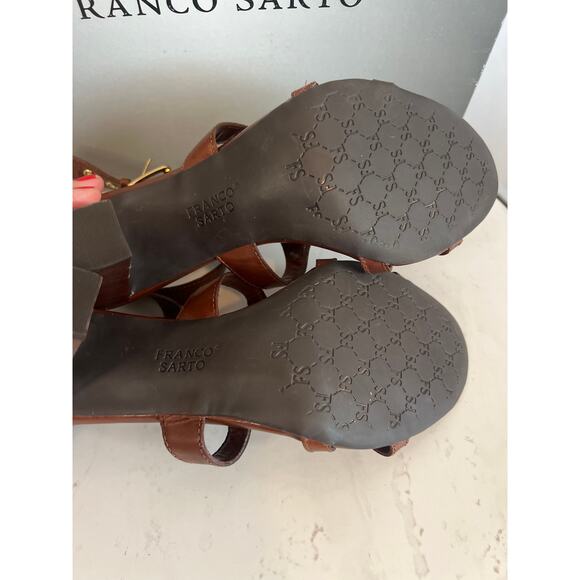 Franco Sarto Ibiza chocolate brown leather sandal with gold hardware Size 9 Box - Picture 9 of 12